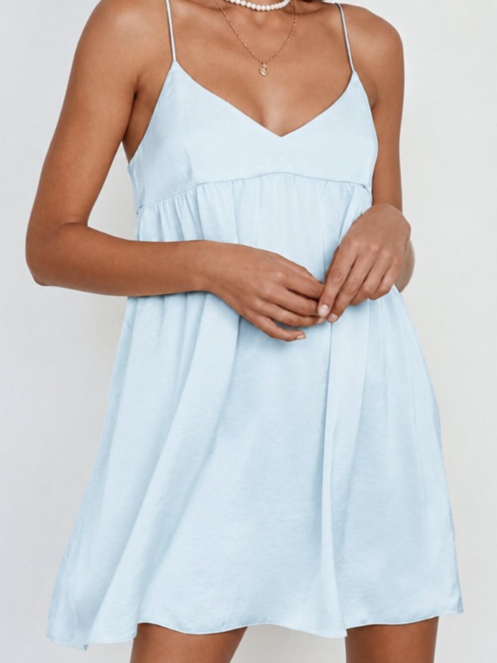 Aritzia Wilfred Lover Satin Babydoll Dress Light Baby Blue Size Large